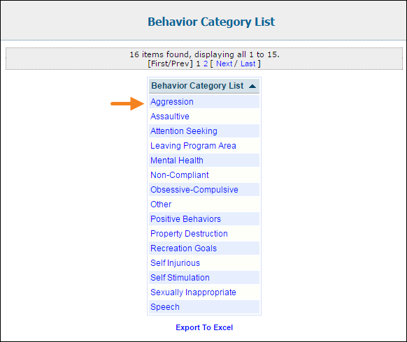 modify behavior list intervention list and restraint list behavior list
