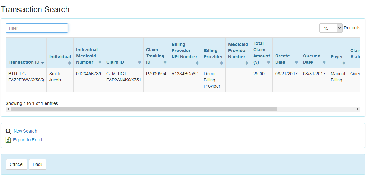 View Claim Transaction Record
