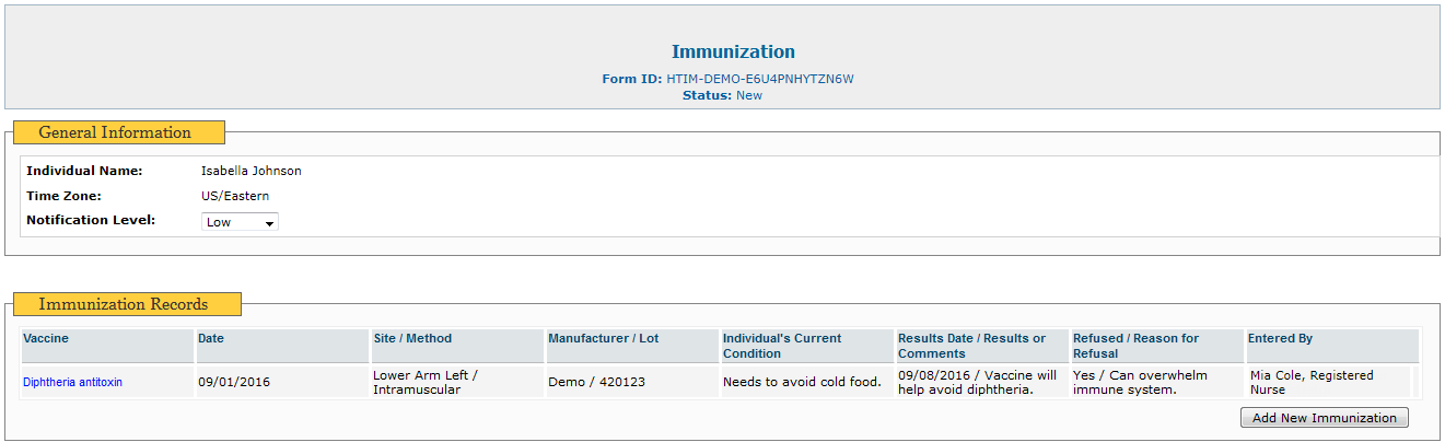 immunization records