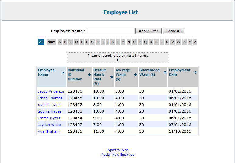 employee list supported employment tracking