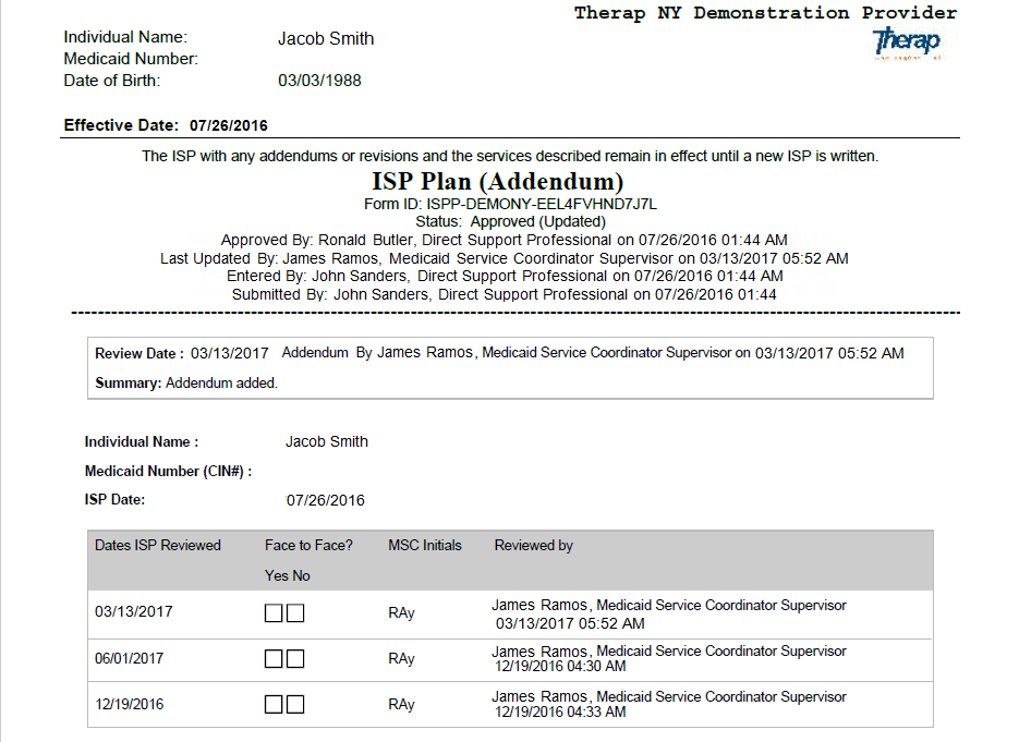 add addendum to individualized service plan isp plan acknowledge form sample
