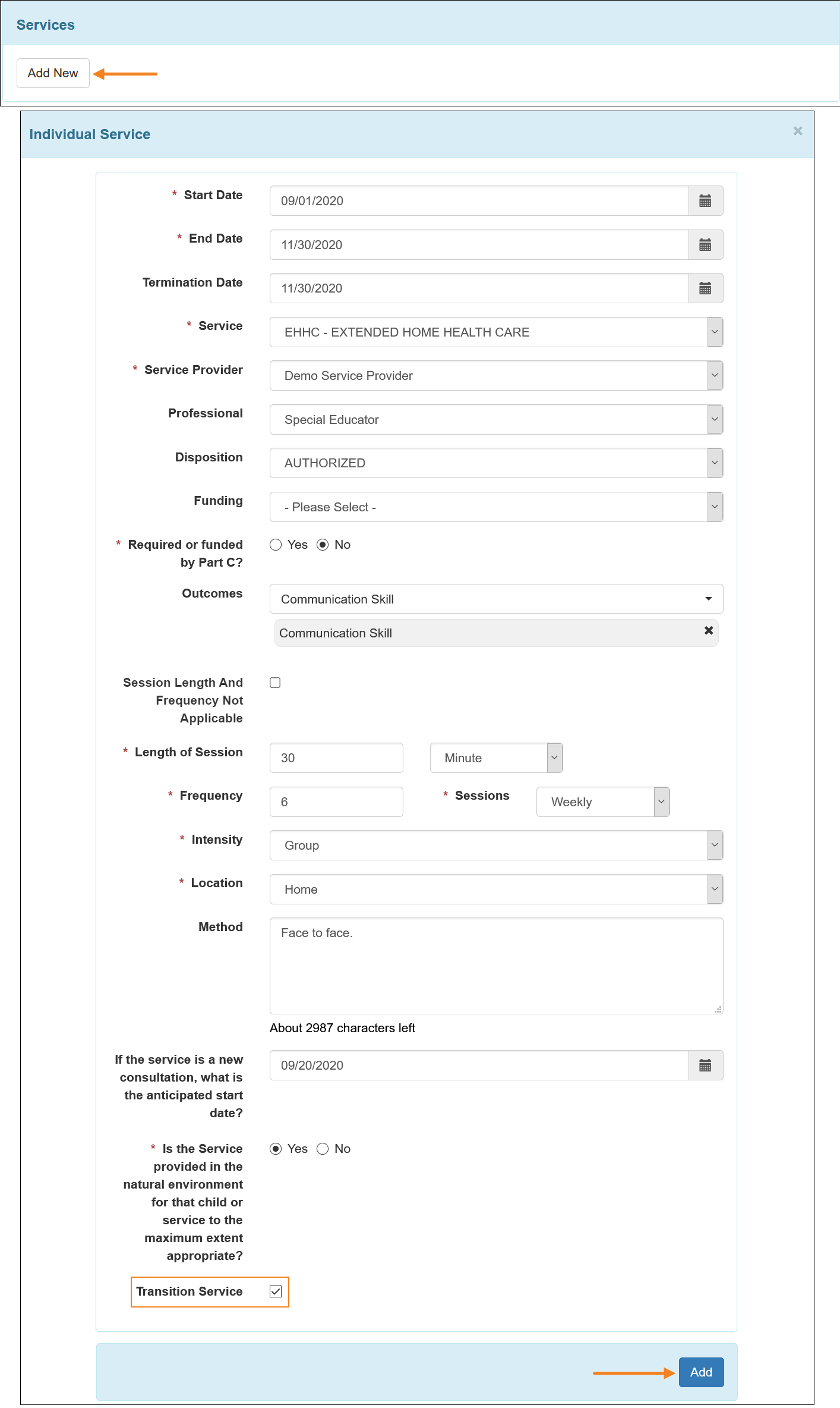 Create Initial Individual Family Service Plan (IFSP) North Dakota