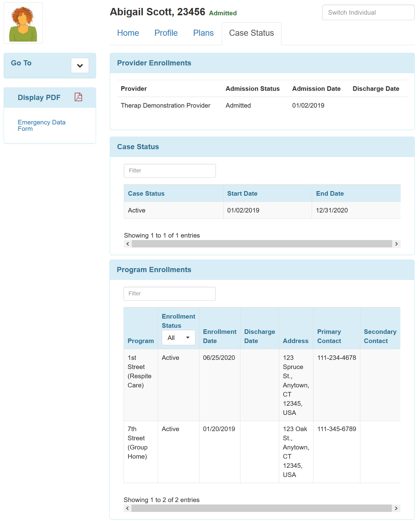 Individual Home Page for Providers
