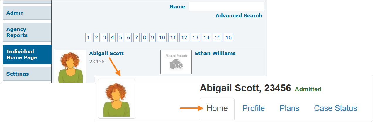 Individual Home Page for Case Management Providers