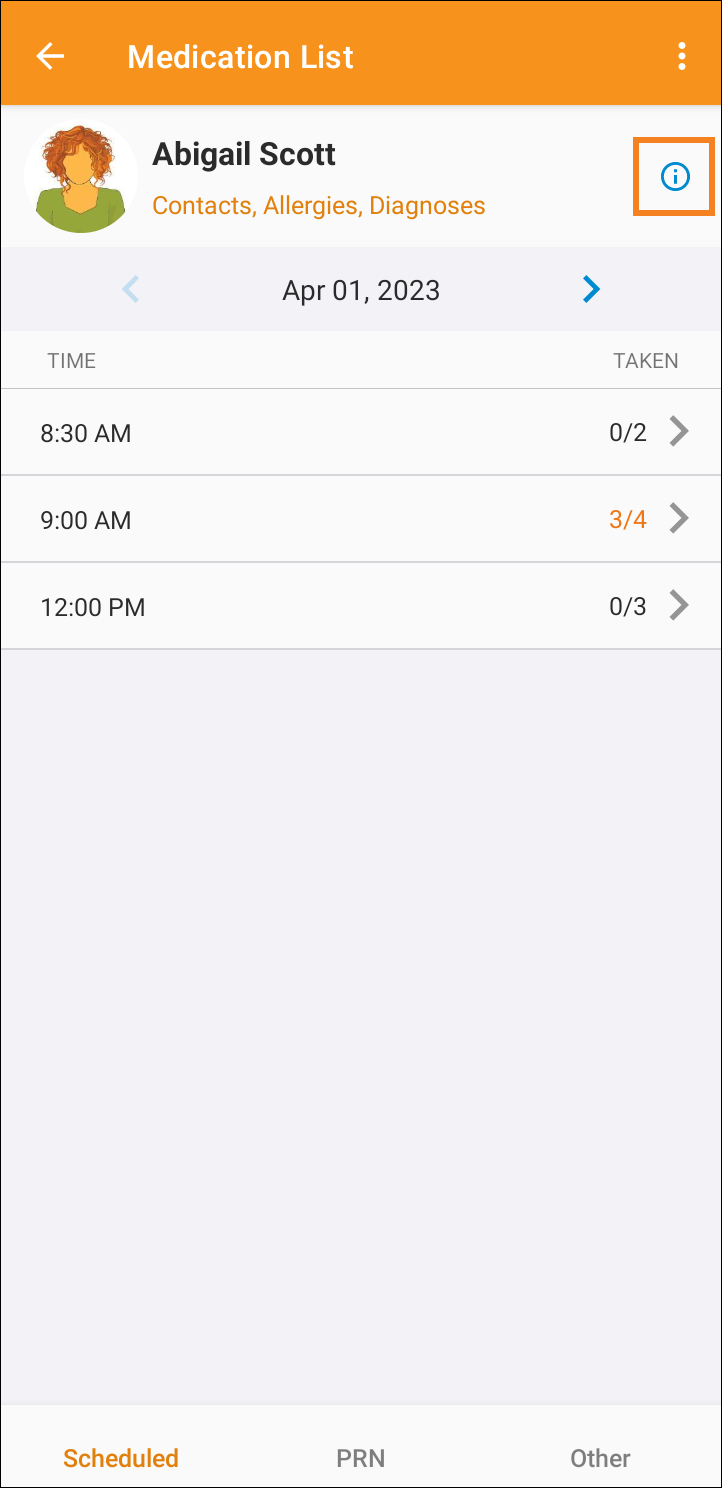 View Contacts, Allergies, Diagnoses in Android Devices