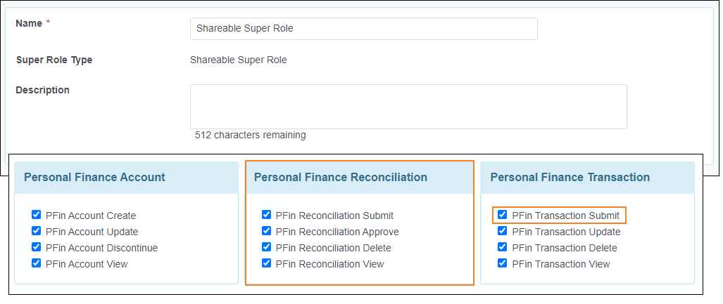 Screenshot of the Personal Finance Reconciliation form in the Draft status.