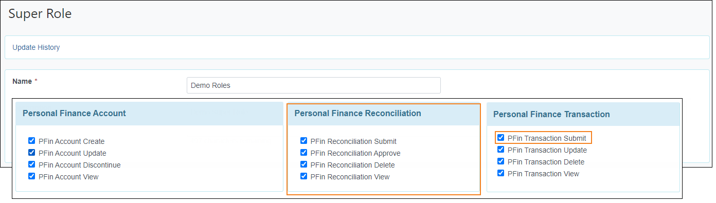 Screenshot of the Personal Finance Reconciliation form in the Draft status.