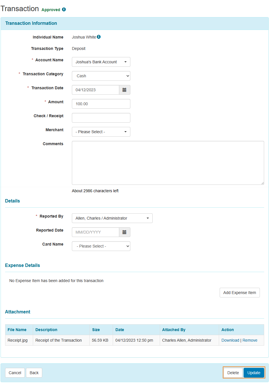 Create, Update, and Delete Transactions