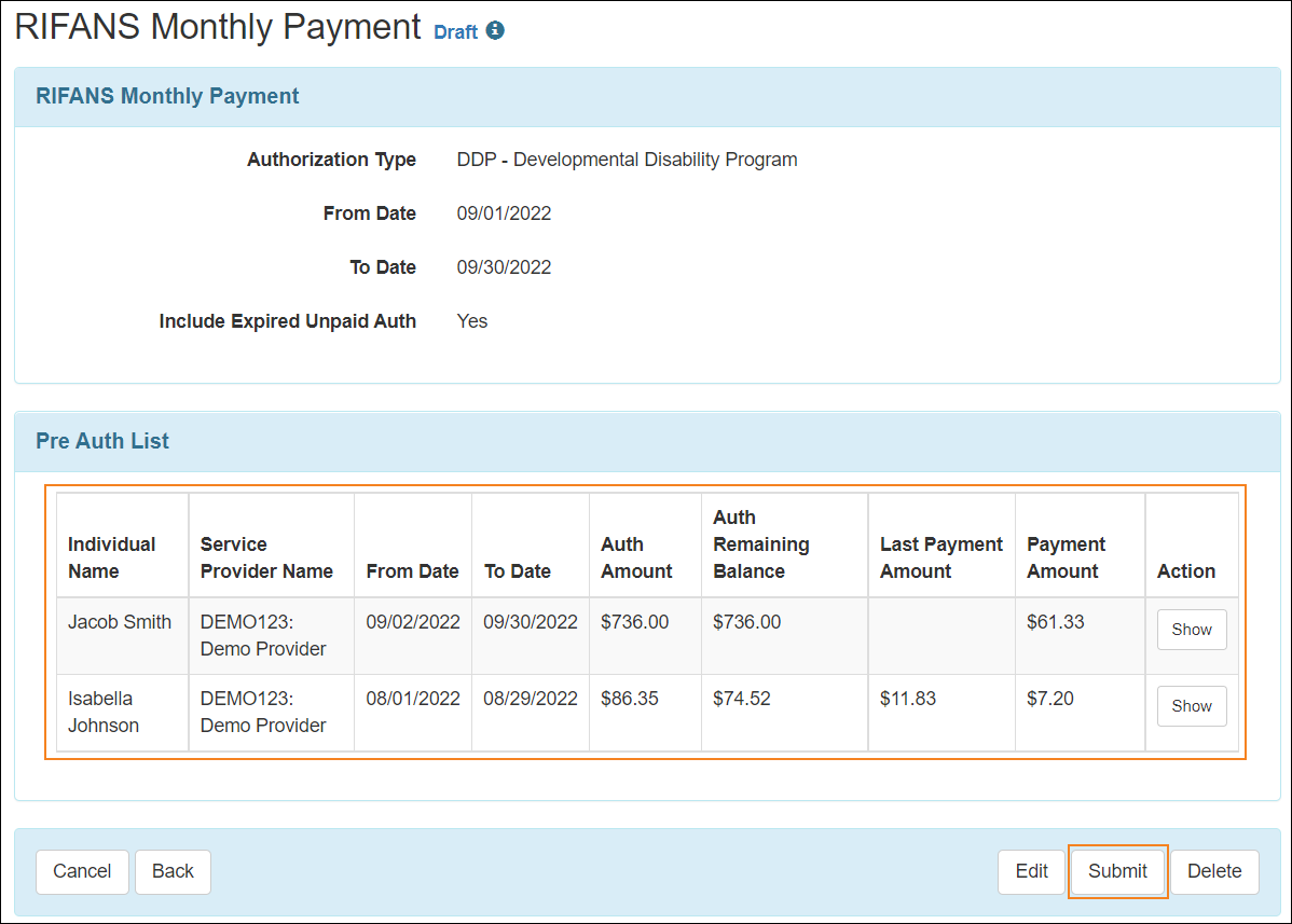 RIFANS Monthly Payment Rhode Island