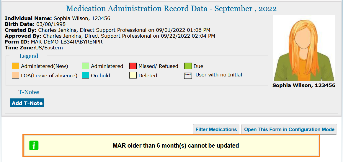 Screenshot showing the MAR Update Error Message