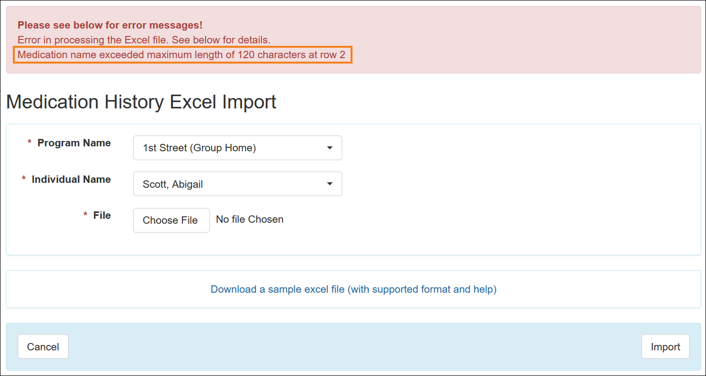 Screenshot showing the uploaded Import Excel validations.