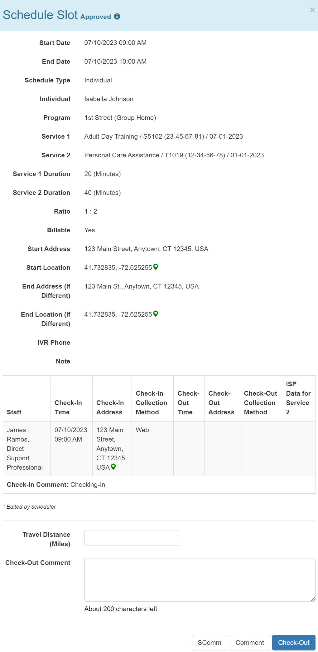 Screenshot of a multiservice Schedule Slot form