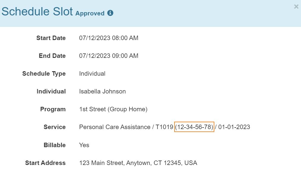 Screenshot of the Schedule Slot highlighting the Procedure Modifiers beside the service code