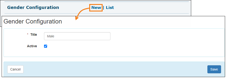 Screenshot of Gender Configuration page.