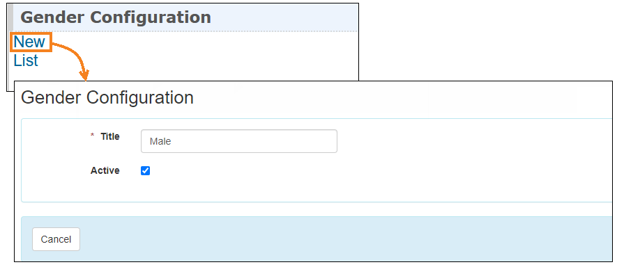 Screenshot of Gender Configuration page.