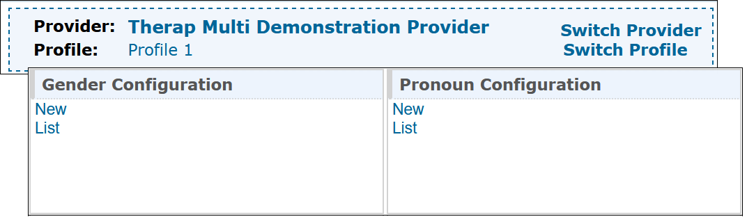 Screenshot of Gender Configuration and Pronoun Configuration options on oversight dashboard.