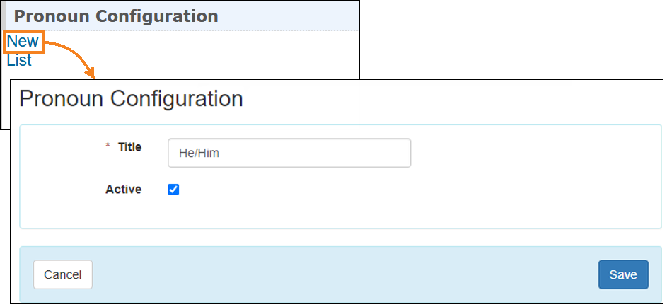 Screenshot of Pronoun Configuration page.