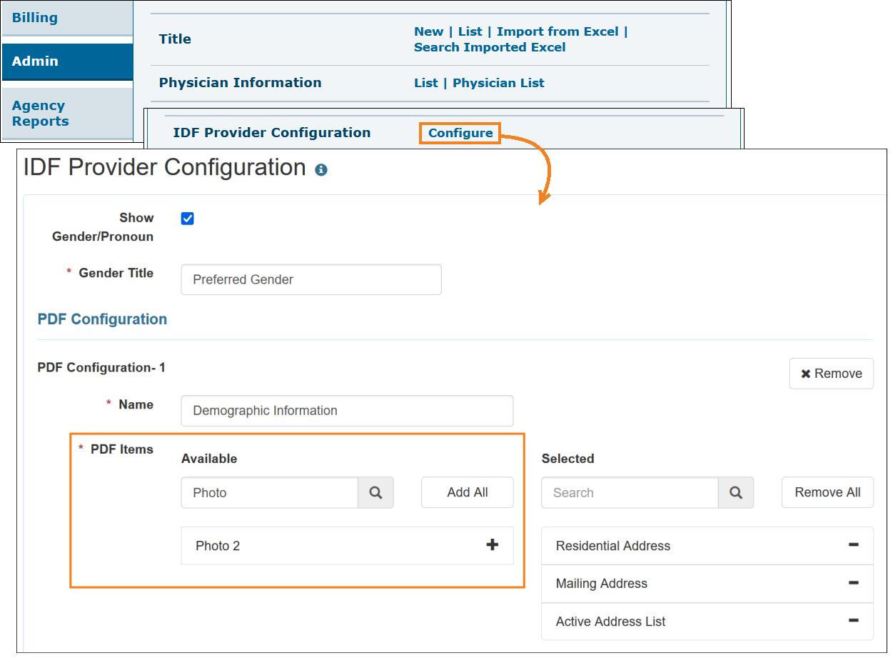 Screenshot of the IDF Provider Configuration page.