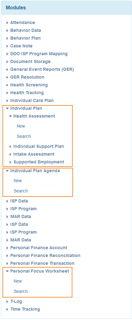Screenshot of the Modules section on the Home tab of IHP
