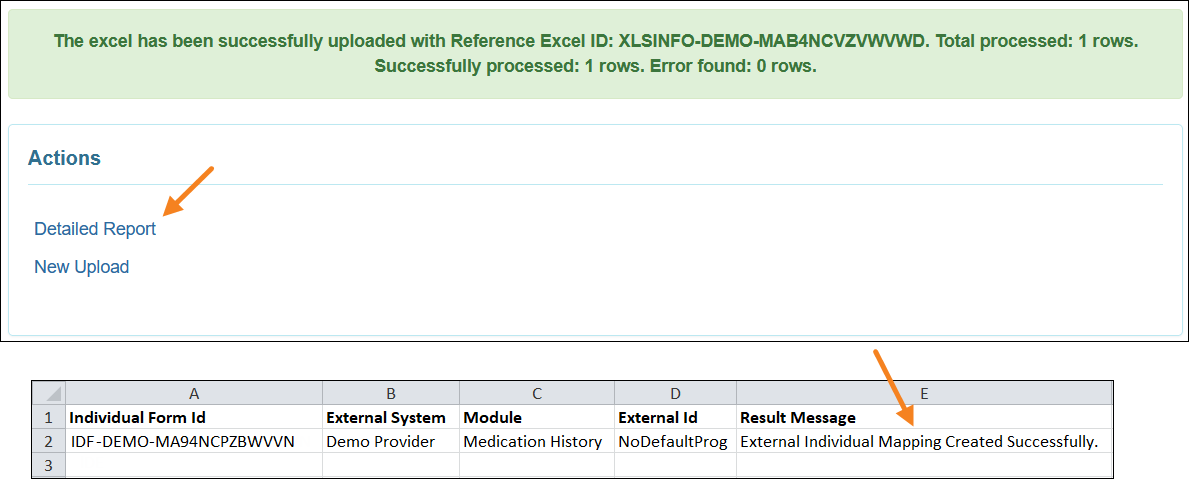 Screenshot showing success message will appear after successfully importing the External Individual Mapping information.