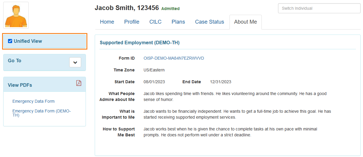 Screenshot of the About Me tab of Linked Provider IHP