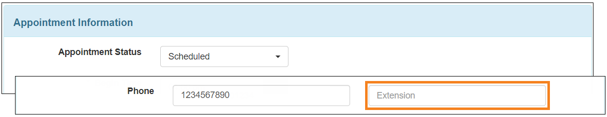 Screenshot showing the Extension subfield of the Appointments form.
