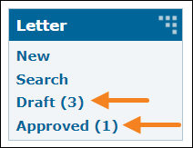 Screenshot showing the new Dashboard links for Letter
