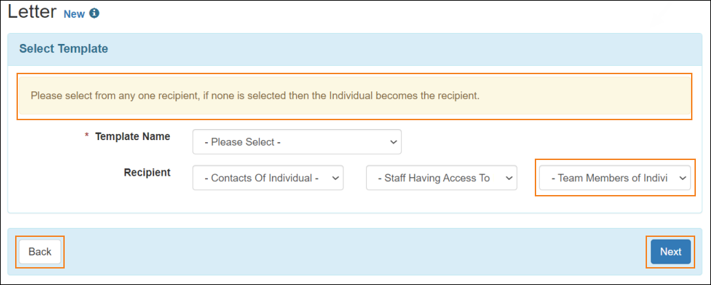 Screenshot showing the Letter page for creating new Letters