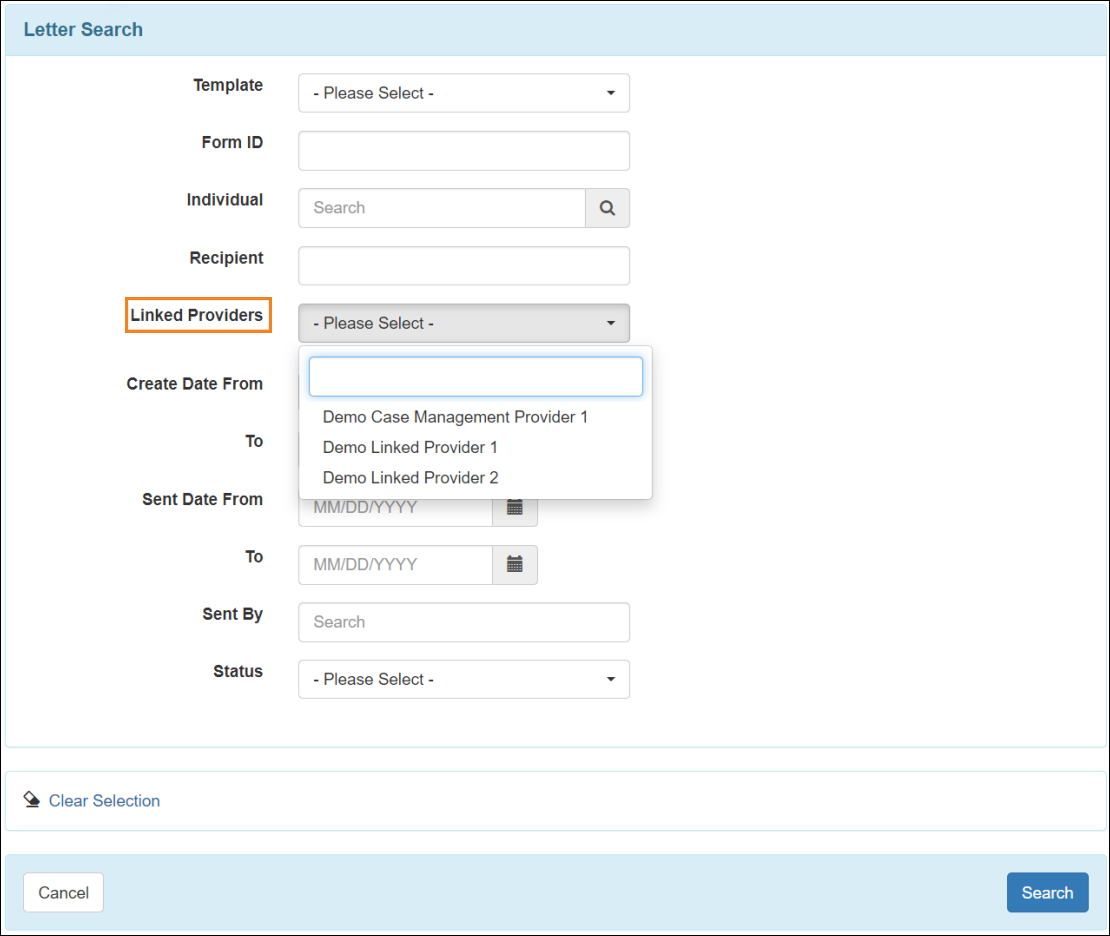 Screenshot showing Letter Search page for Oversight