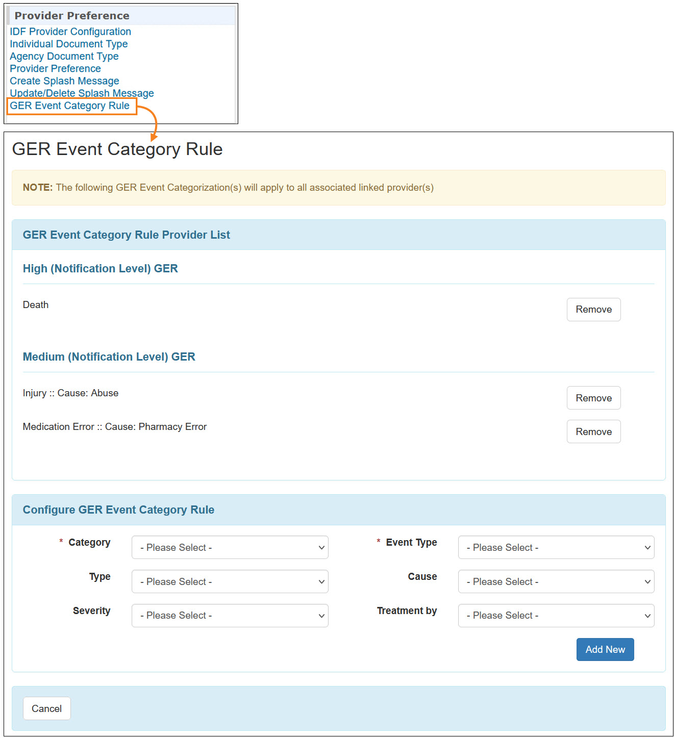 Screenshot showing the GER Event Category rule for OS