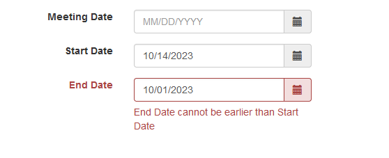 Screenshot of End Date error message of an Individual Plan