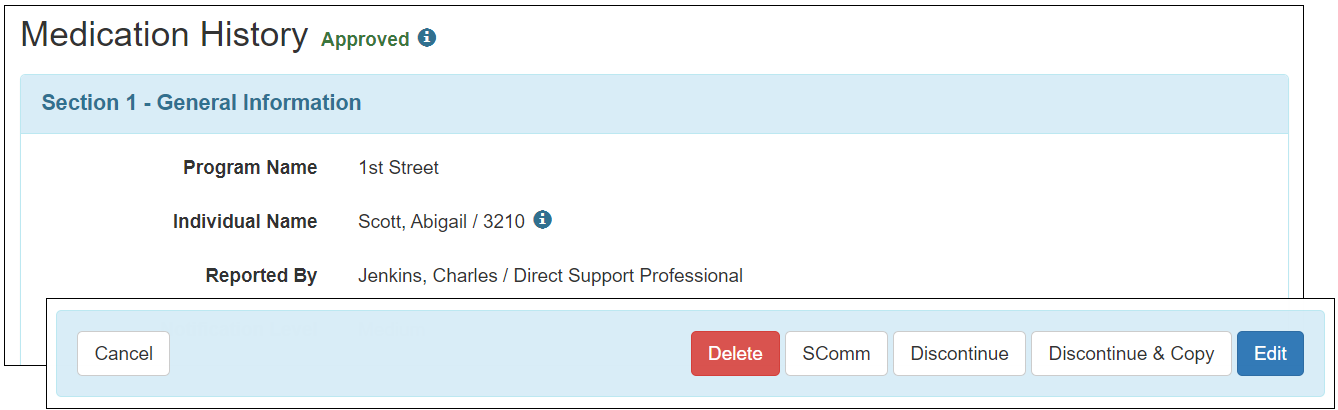Screenshot showing the Approved MH form buttons.
