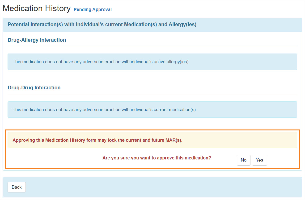 Screenshot showing the MH form approval warning message.