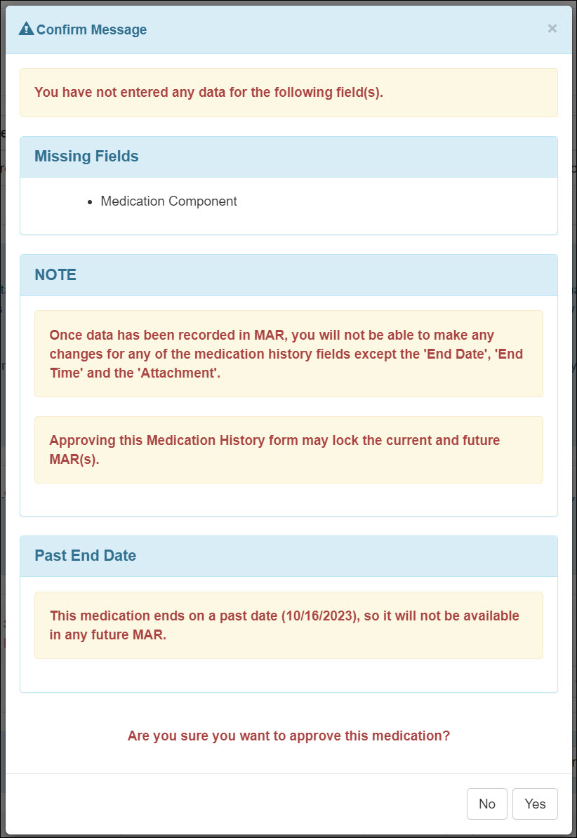 Screenshot showing the MH form Confirmation popup window error.
