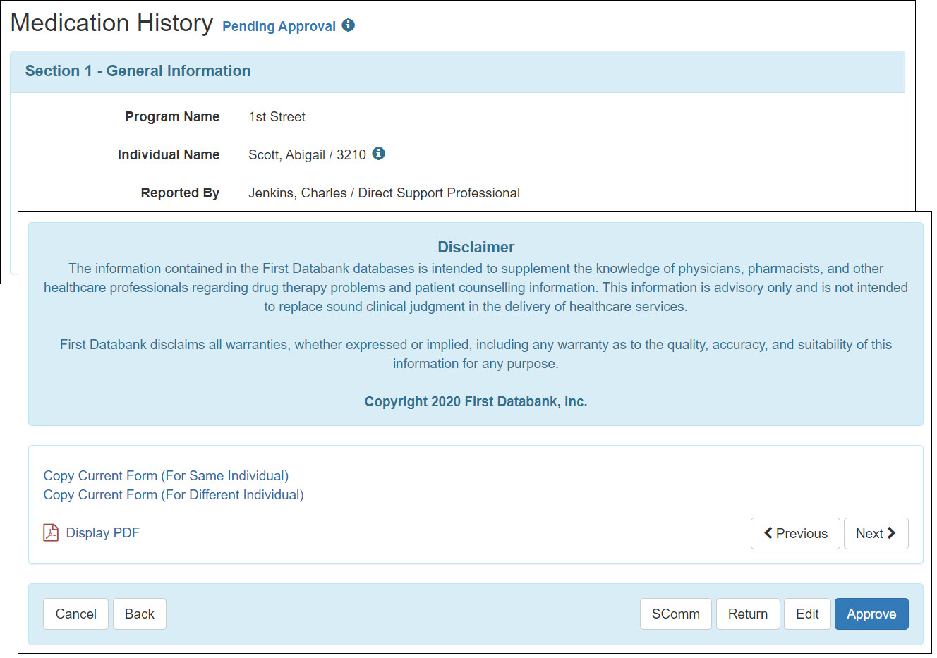 Screenshot showing the copy current form links.