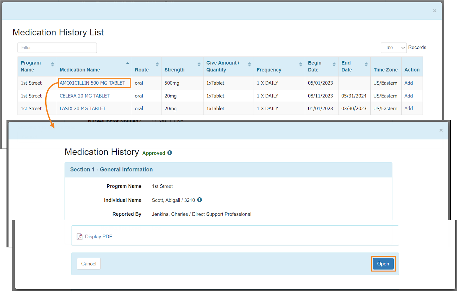 Screenshot showing the MH Popup from different modules.