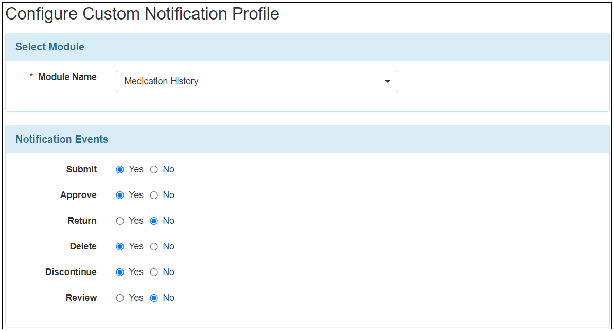 Screenshot showing the Notification profile for MH.