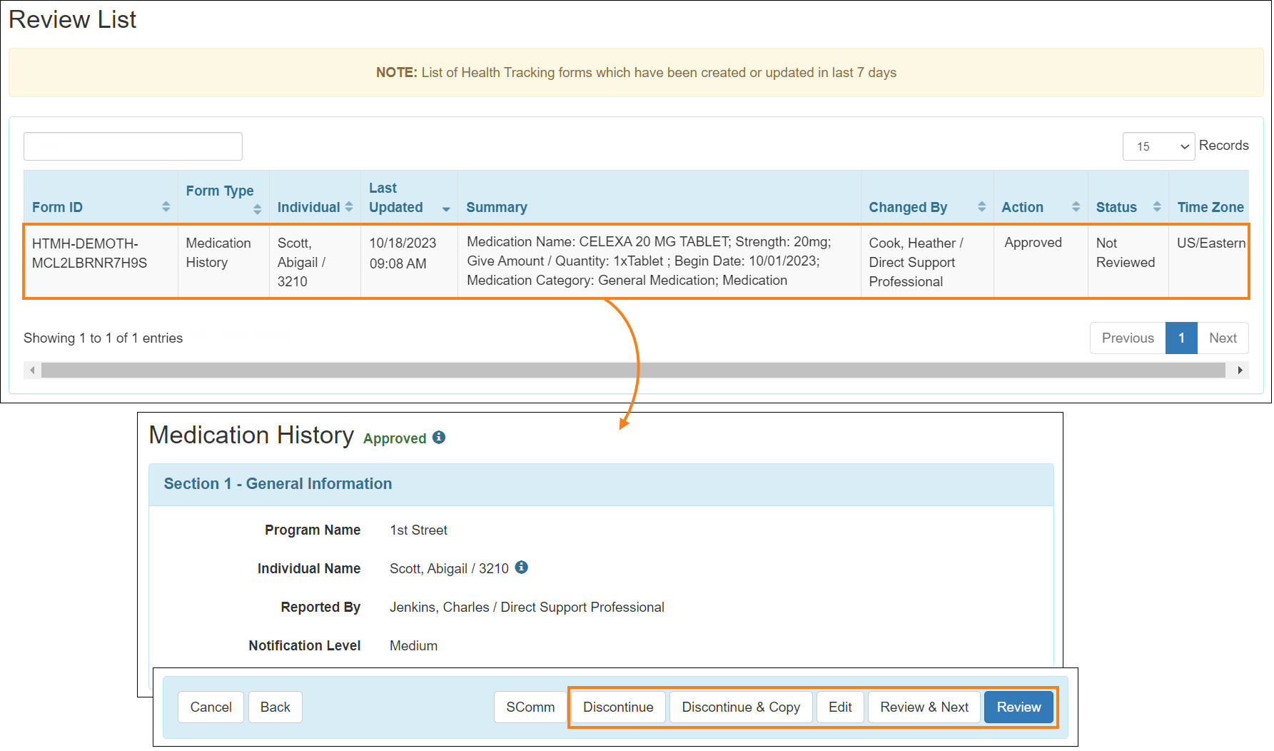Screenshot showing the MH buttons in HT Medication History Review.