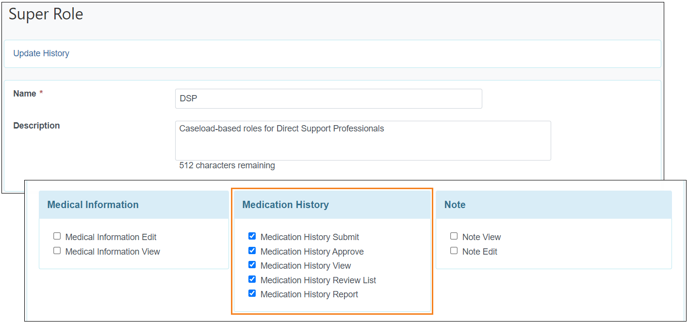 Screenshot showing the MH Roles.