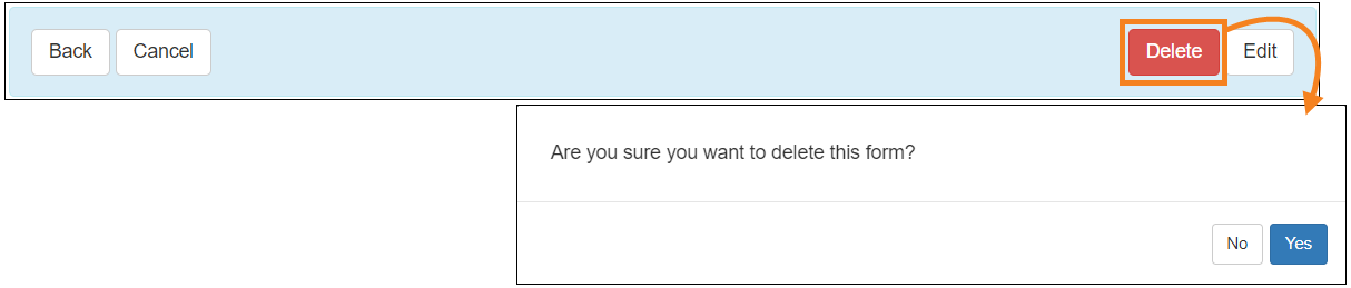Screenshot showing the medication review form delete button confirmation message.
