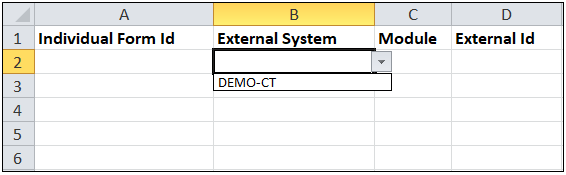Screenshot showing the sample import excel for External Individual Mapping.
