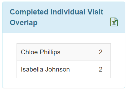Screenshot of the Completed Individual Visit Overlap section of the Schedule EVV Dashboard