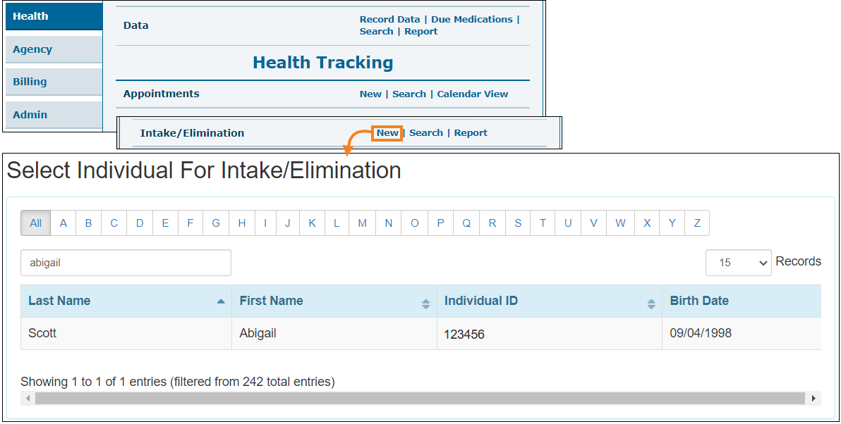 Screenshot showing the I/E New link.