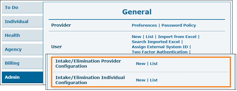 Screenshot showing the I/E configuration options.