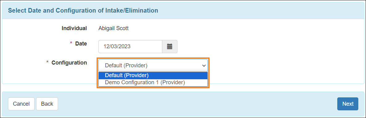 Screenshot showing the I/E configuration dropdown.