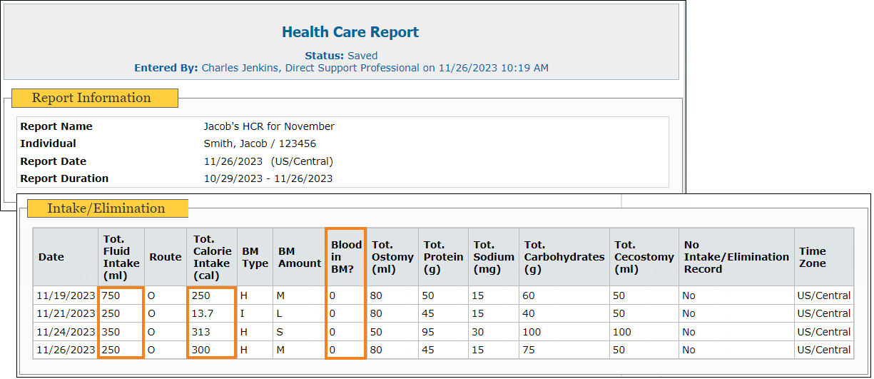 Screenshot showing the HCR columns.