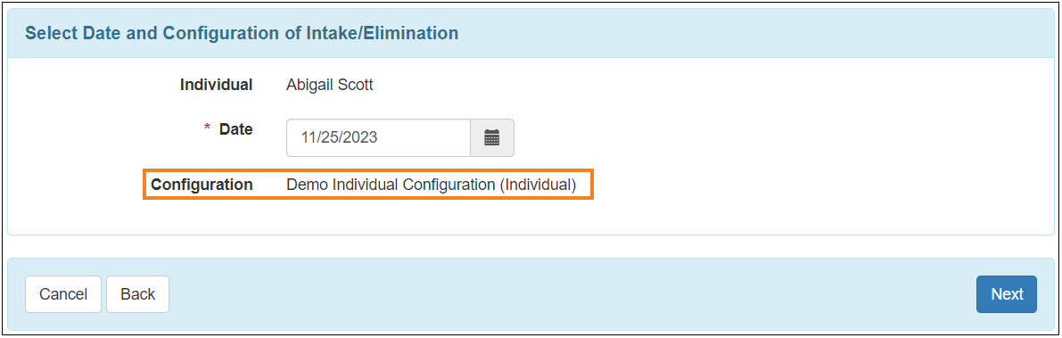 Screenshot showing the I/E individual configuration preselected.