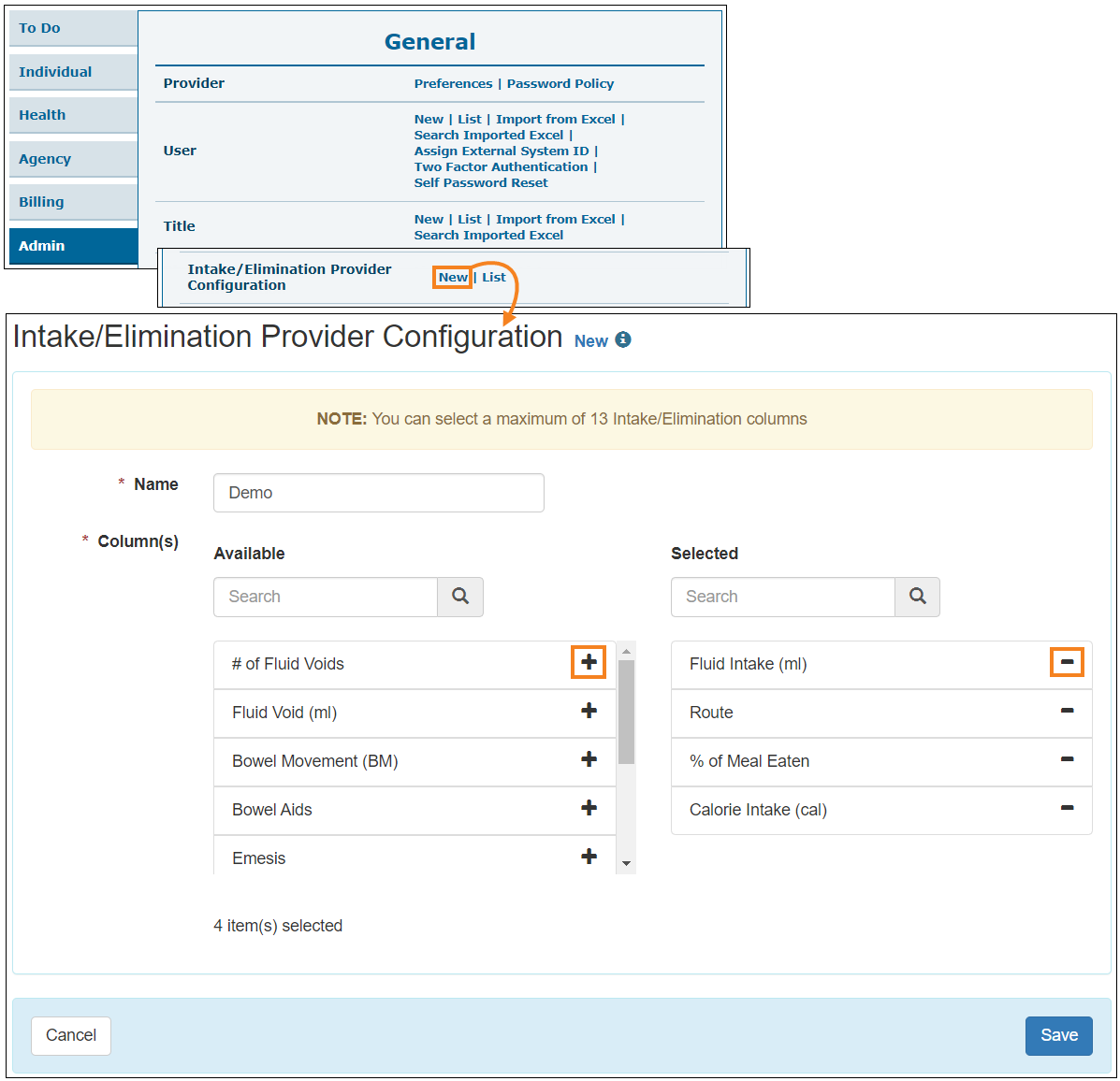 Screenshot showing the Provider Configuration New link.