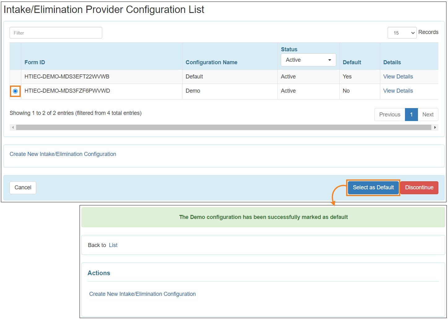 Screenshot showing the I/E provider configuration Set as Default button.