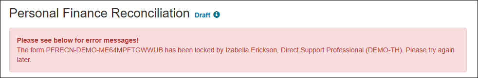 Screenshot showing the error message.
